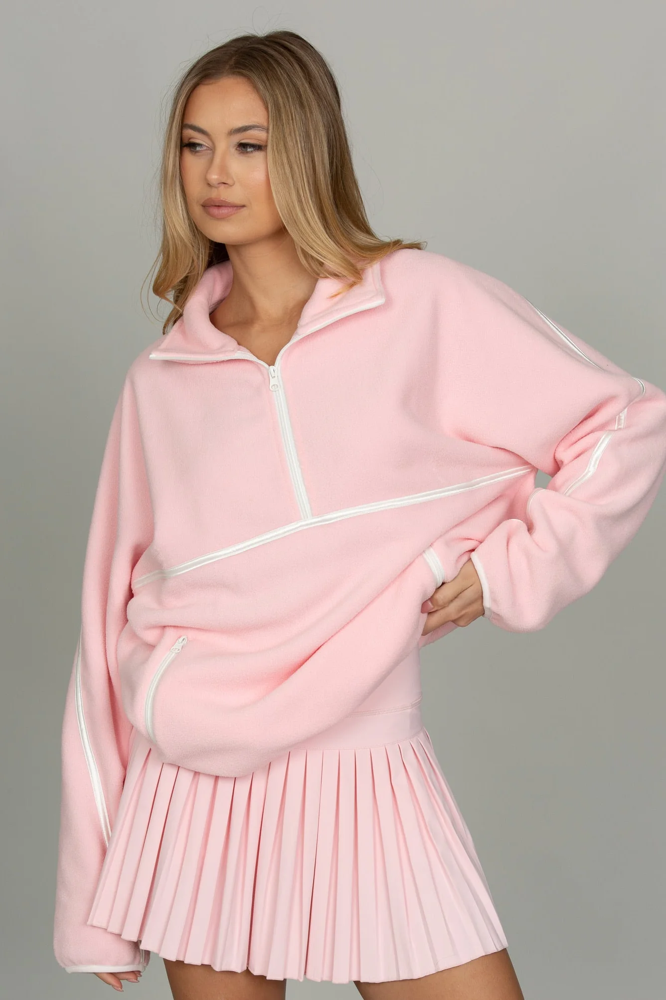 Almond Blossom Minimalistic Half-Zip Pullover - Image 2