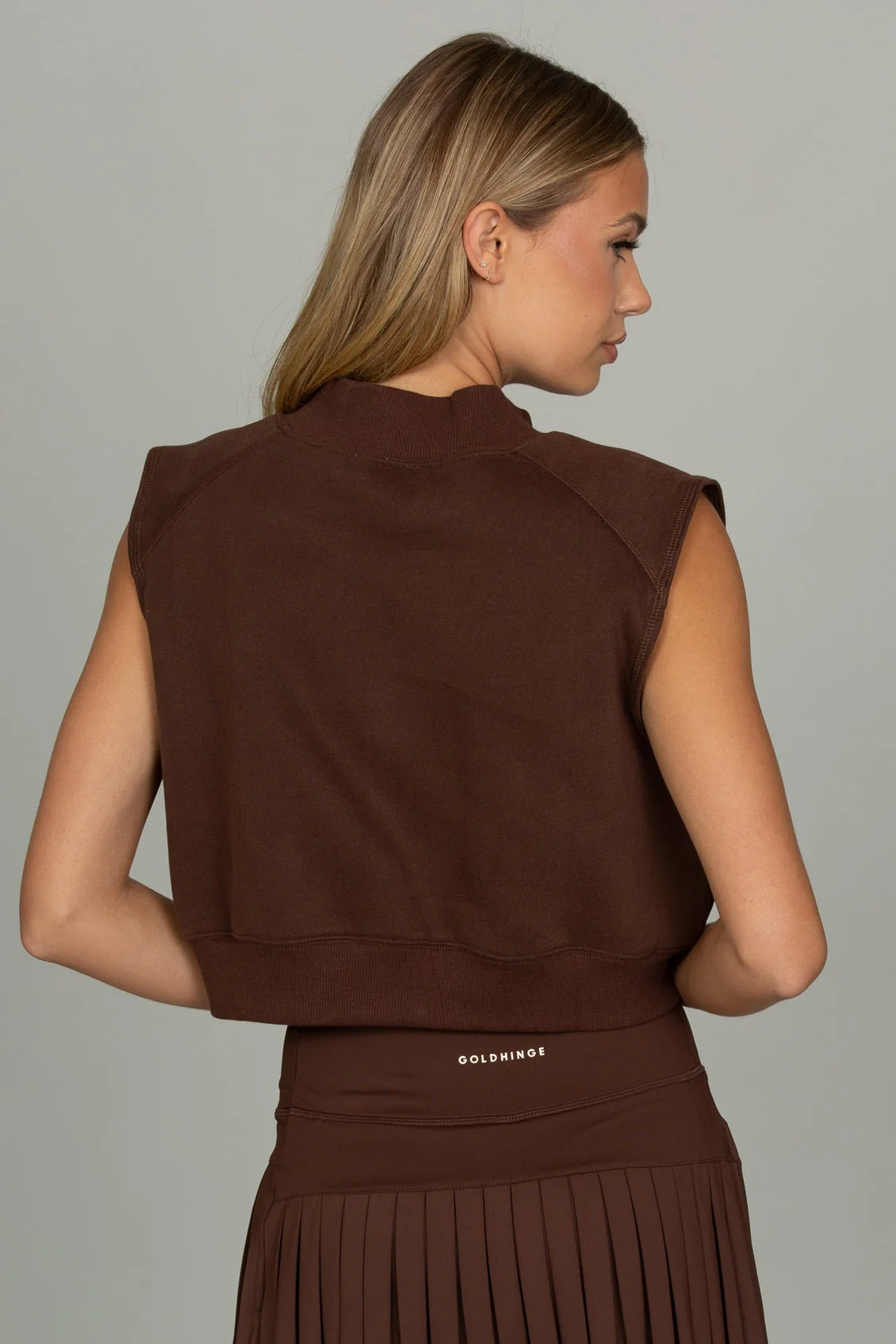 Dark Brown Mock Neck Sleeveless Top - Image 3