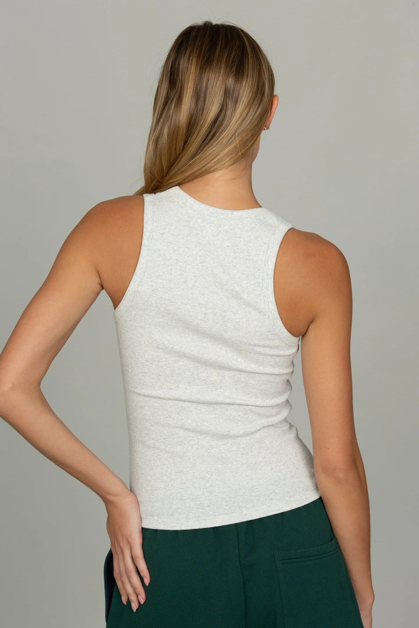 Heather Grey Ribbed Cotton Tank - Image 4