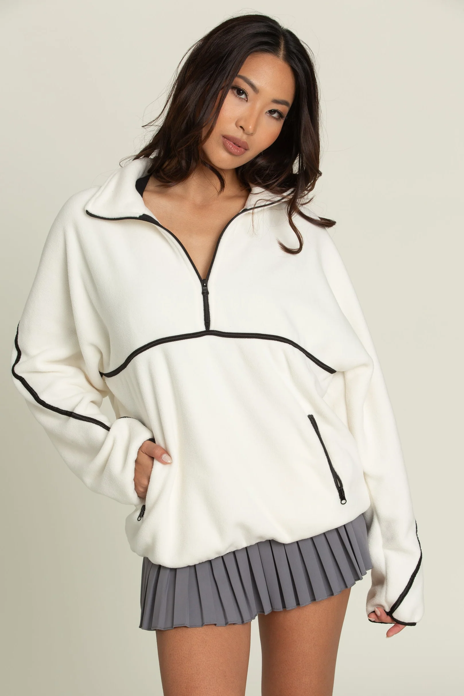 Ivory Minimalistic Half-Zip Pullover