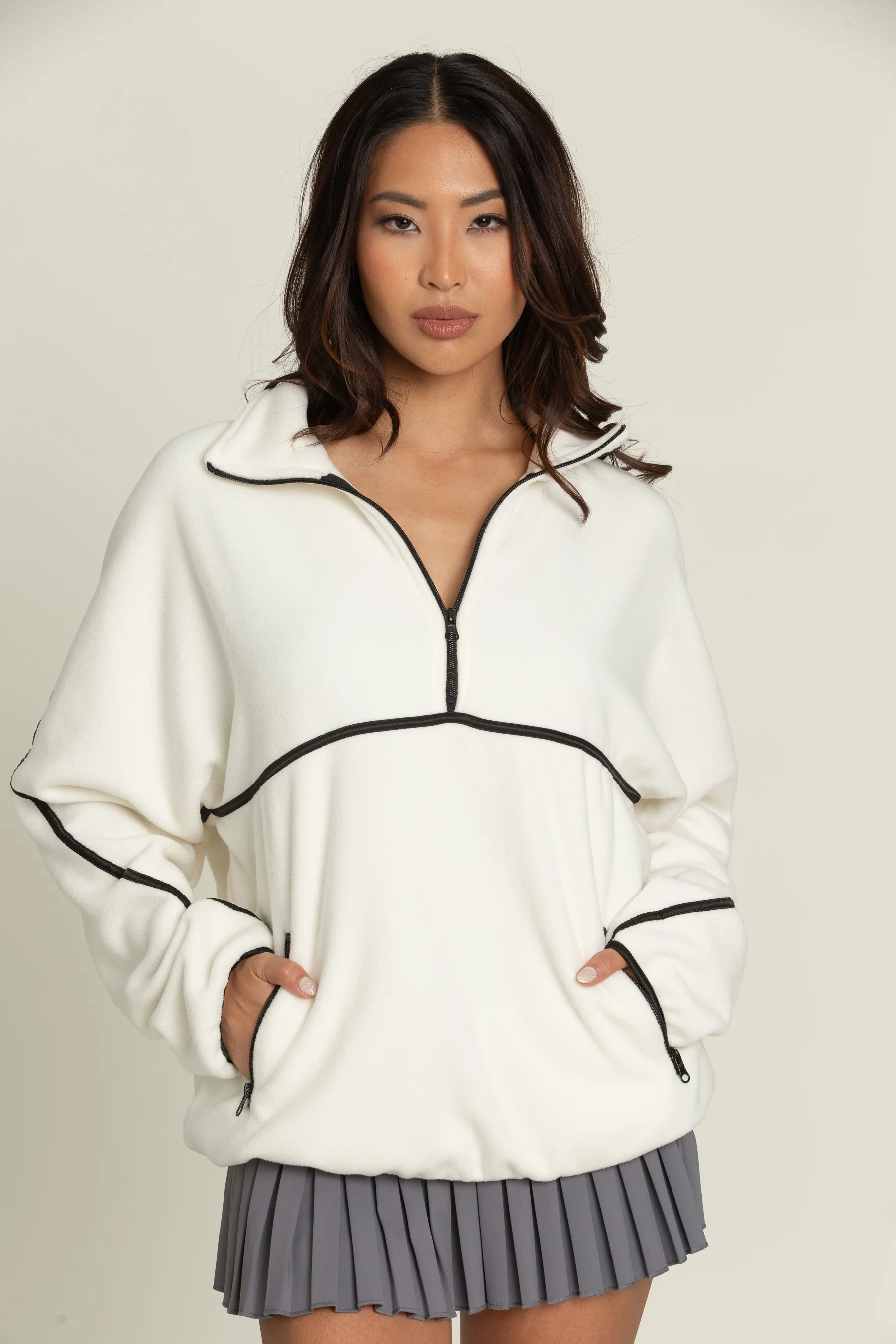 Ivory Minimalistic Half-Zip Pullover - Image 3