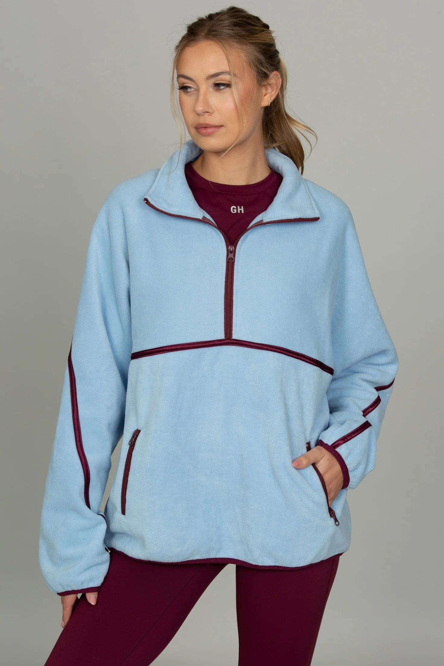 Light Blue Minimalistic Half-Zip Pullover - Image 3