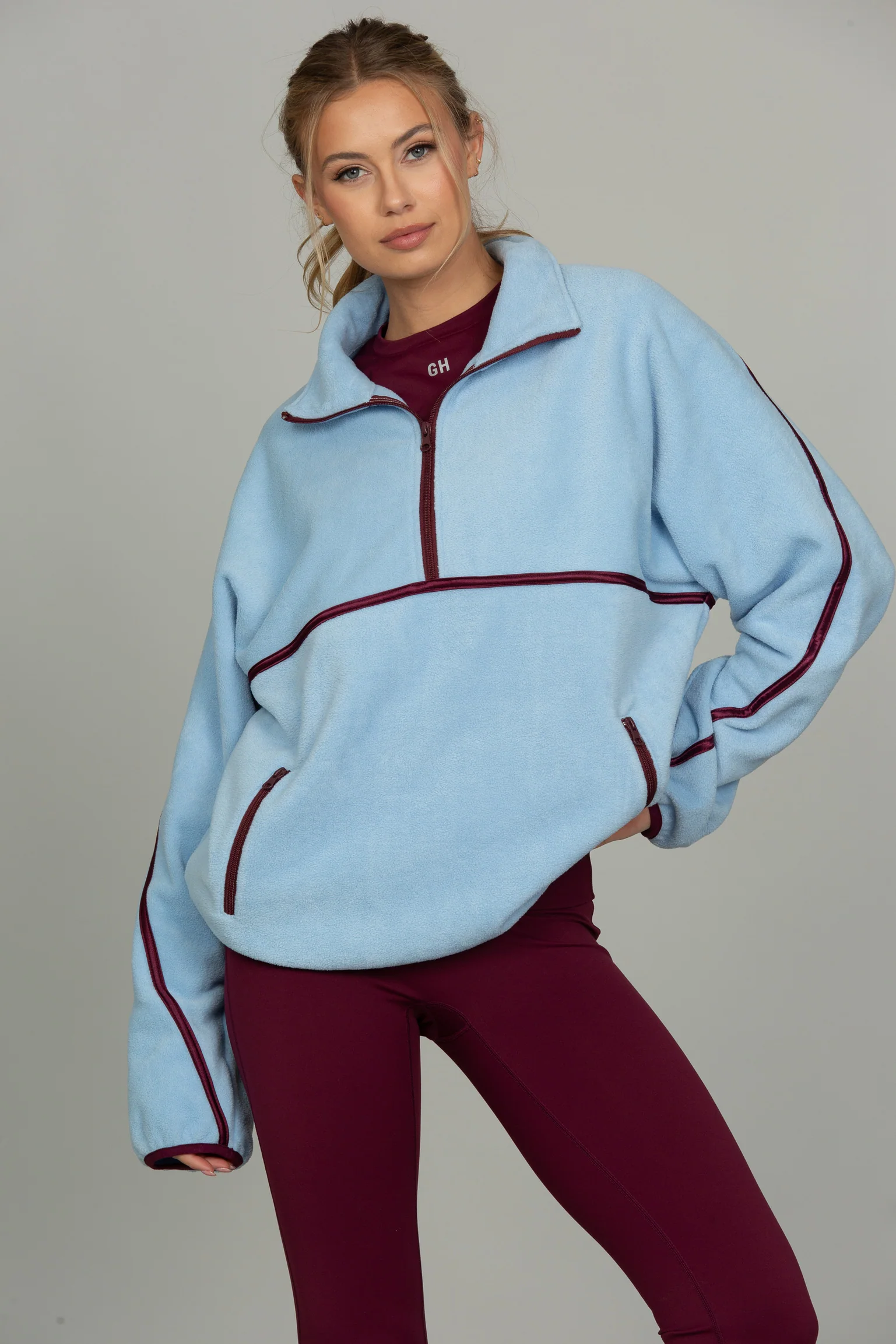 Light Blue Minimalistic Half-Zip Pullover - Image 5
