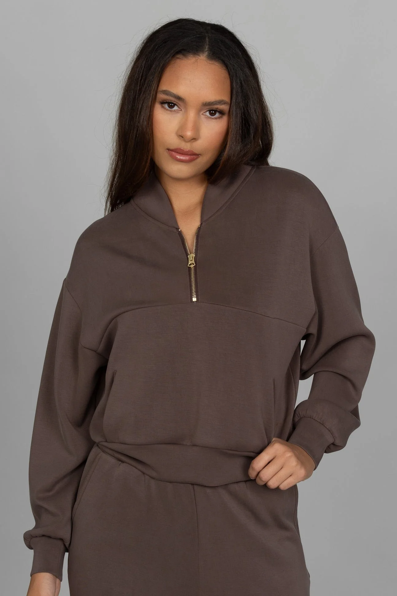 Mocha LuxeSoft Lounge Quarter Zip