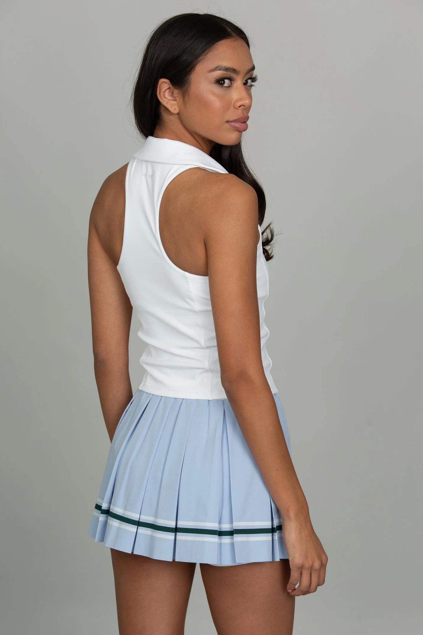 Powder Blue Striped Mini Pleated Skirt - Image 3