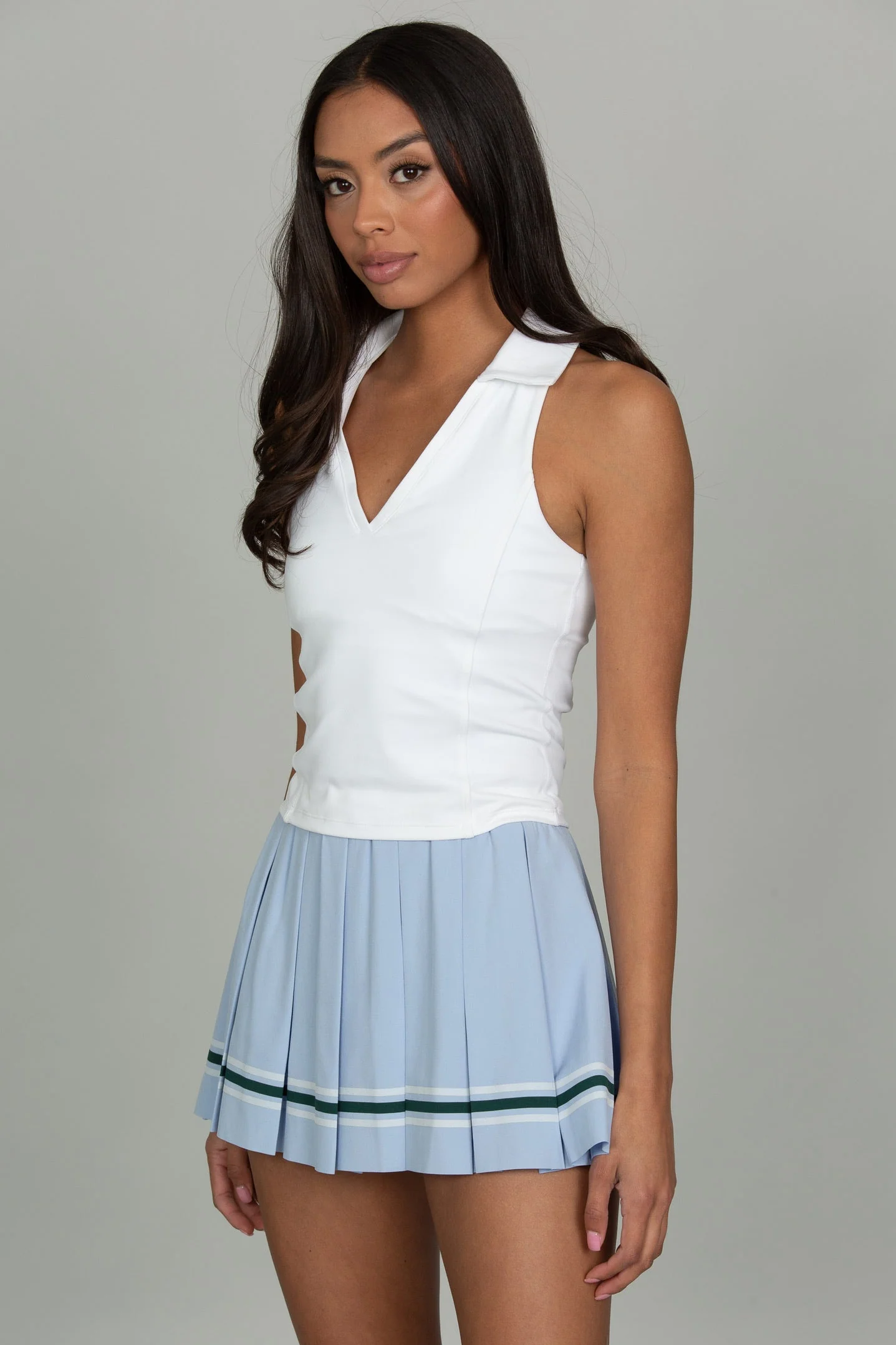 Powder Blue Striped Mini Pleated Skirt - Image 4