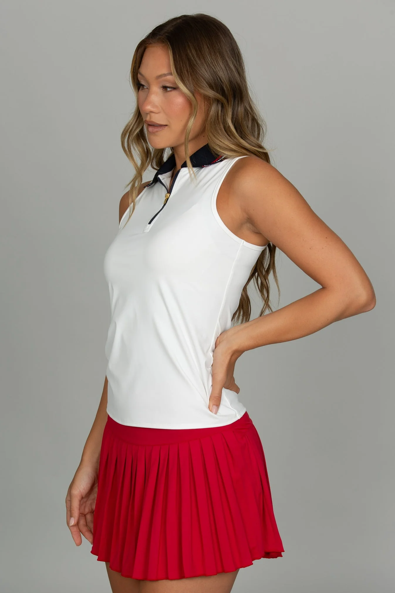 White Zipper Polo Tank - Image 3